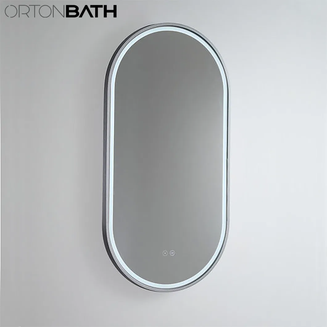 Ortonbath Dedge Lit Gold Frame Oval Make up Smart Bathroom Backlit Anti Fog Vanity LED Light Mirror Dressing Wall Mirror Bath LED Mirror