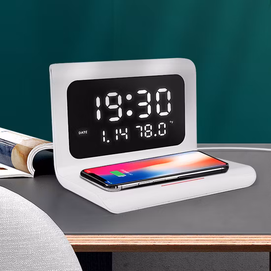 2022aspor Neue B17-Uhr, Kopfhörer, Mobiltelefon, Licht und Wecker, 5-in-1-Schwarz-Weiß-Desktop-Wireless-Schnellladegerät